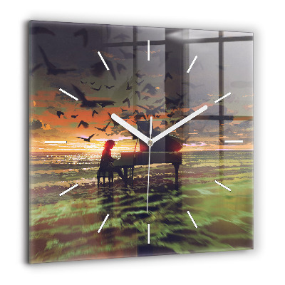 Horloge carrée en verre 60x60 cm Concert sur la plage
