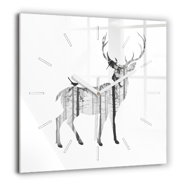 Horloge murale carrée 60x60 cm Silhouette d'un cerf Forêt