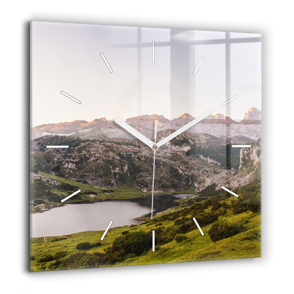 Pendule carrée en verre 60x60 cm Lac et montagnes des Pyrénées