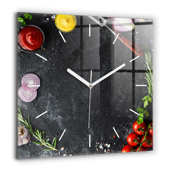 Horloge carrée en verre 60x60 cm Légumes sur la table