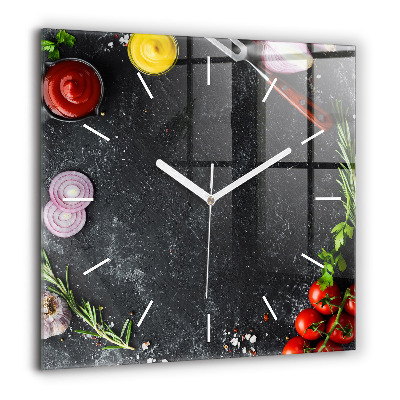 Horloge carrée en verre 60x60 cm Légumes sur la table
