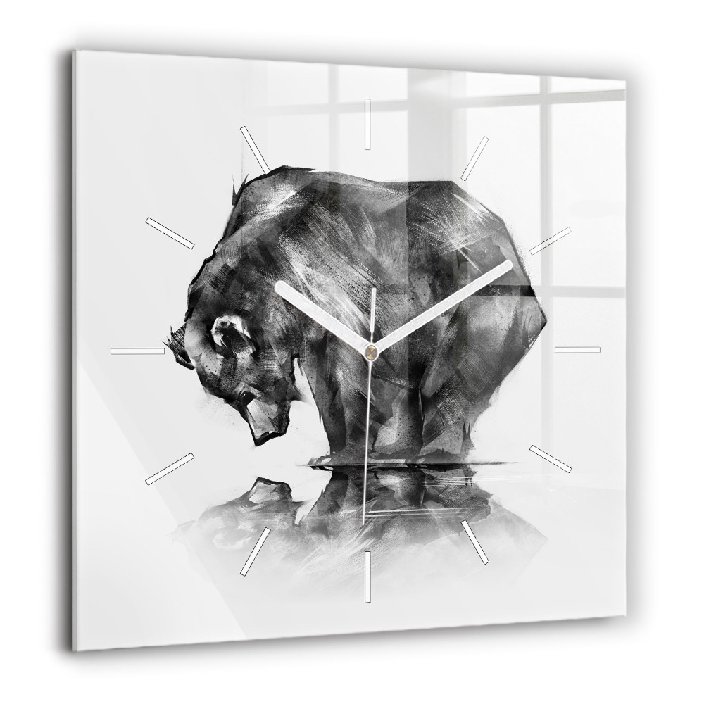 Pendule carrée en verre 60x60 cm Dessin d'ours