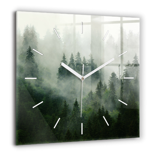 Horloge carrée en verre 60x60 cm Forêt brumeuse