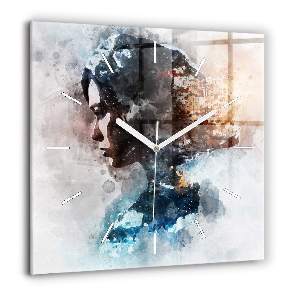 Horloge carrée en verre 60x60 cm Visages abstraits