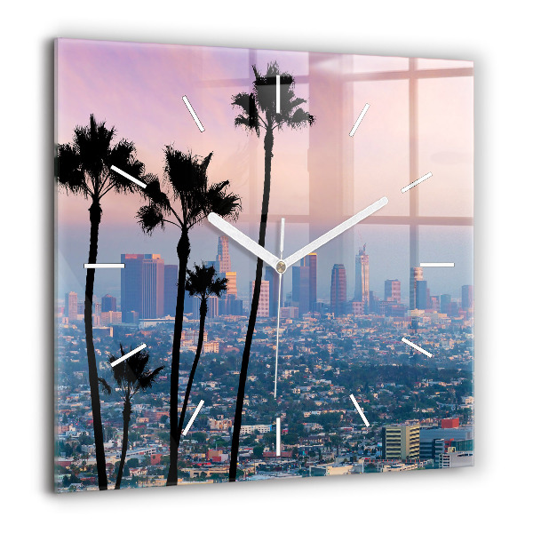 Horloge carrée en verre 60x60 cm Coucher de soleil à Los Angeles