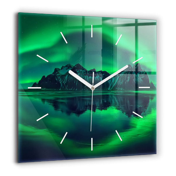 Horloge carrée en verre 60x60 cm Aurore boréale