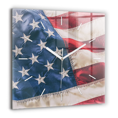 Pendule carrée en verre 60x60 cm Drapeau américain