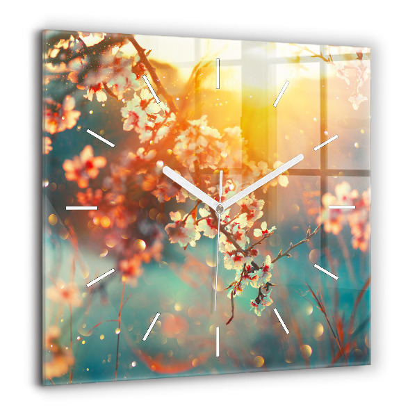 Horloge carrée en verre 60x60 cm Fleurs de printemps