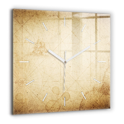 Pendule carrée en verre 60x60 cm Ancienne carte du monde