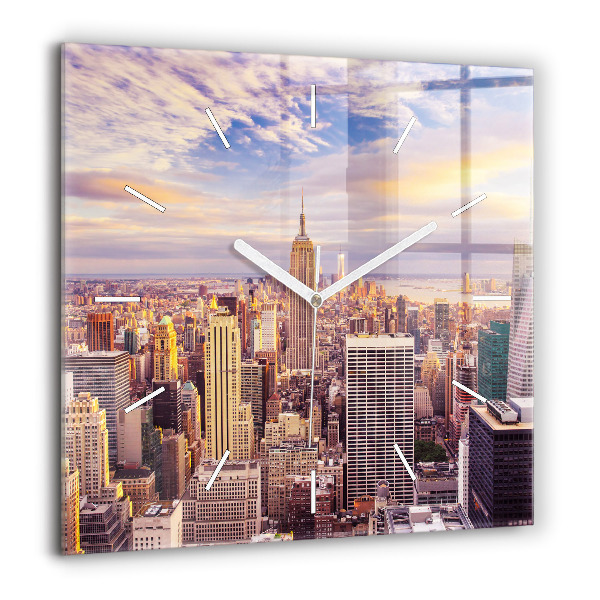 Pendule carrée en verre 60x60 cm Coucher de soleil à New York