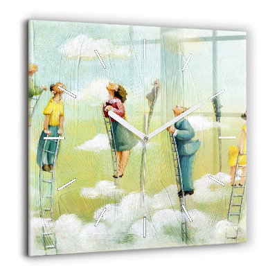 Horloge murale carrée 60x60 cm Personnes sur une échelle