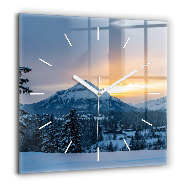 Horloge carrée en verre 60x60 cm Paysage de montagne