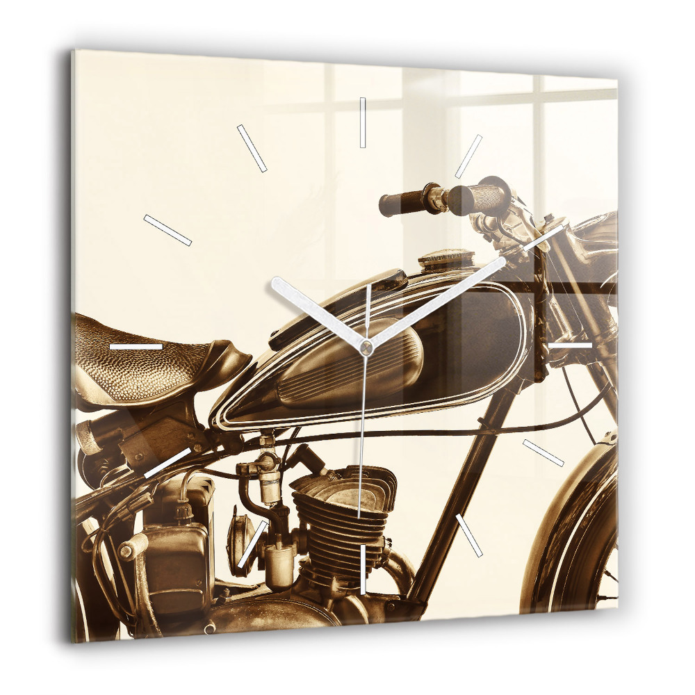 Pendule carrée en verre 60x60 cm Moto sépia Vintage
