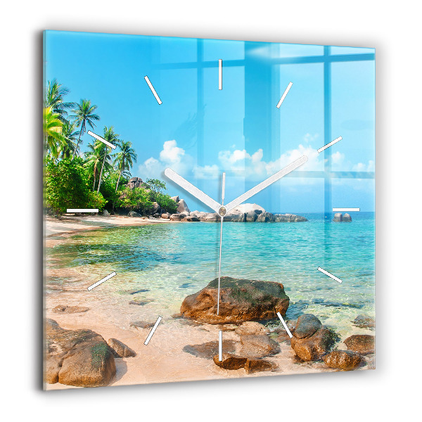 Horloge murale carrée 60x60 cm Belle plage en Thaïlande