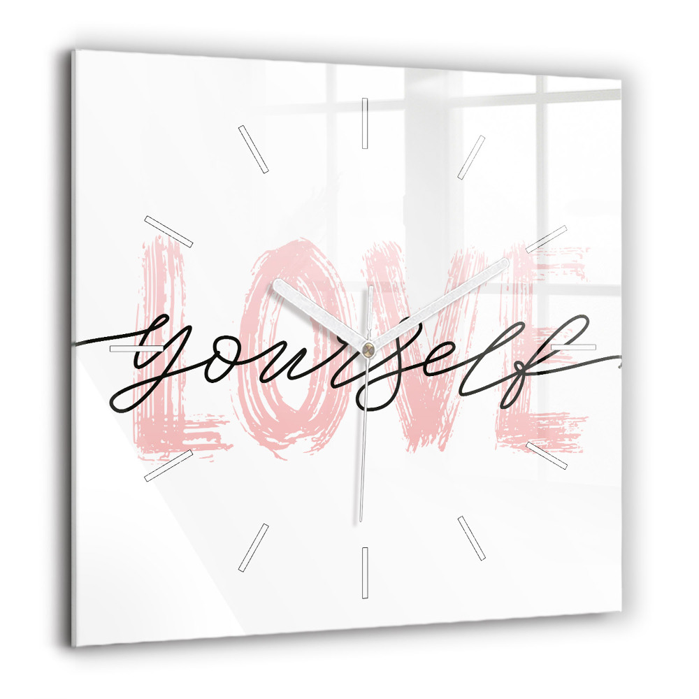 Horloge murale carrée 60x60 cm Inscription Love yourself