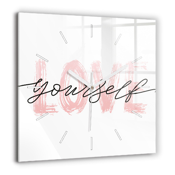 Horloge murale carrée 60x60 cm Inscription Love yourself