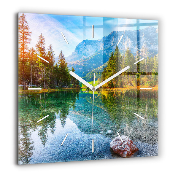 Horloge murale carrée 60x60 cm Rivière montagnes Paysage