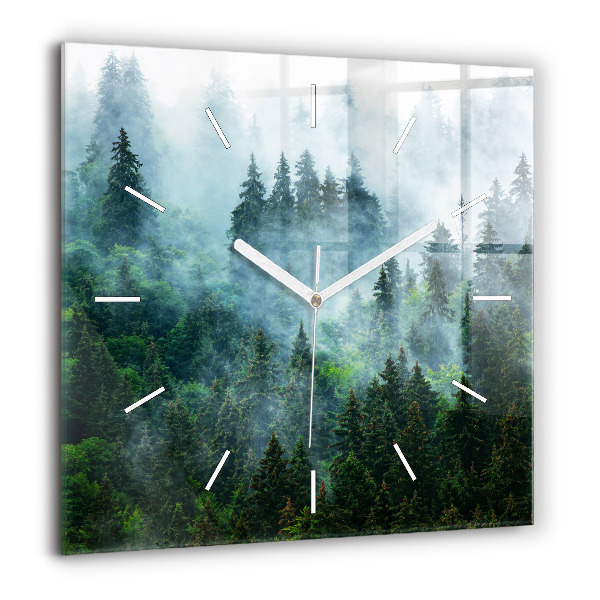 Horloge carrée en verre 60x60 cm Forêt brumeuse