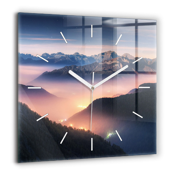 Horloge carrée en verre 60x60 cm Paysage de pics montagneux