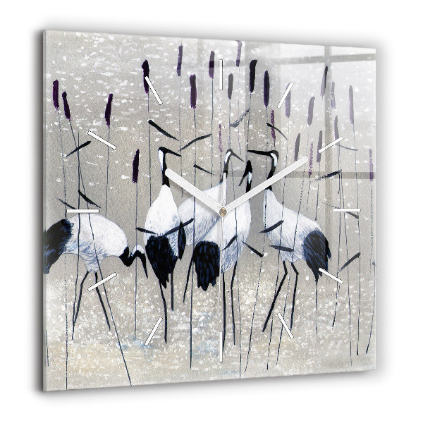 Horloge murale carrée 60x60 cm Grues dans les roseaux