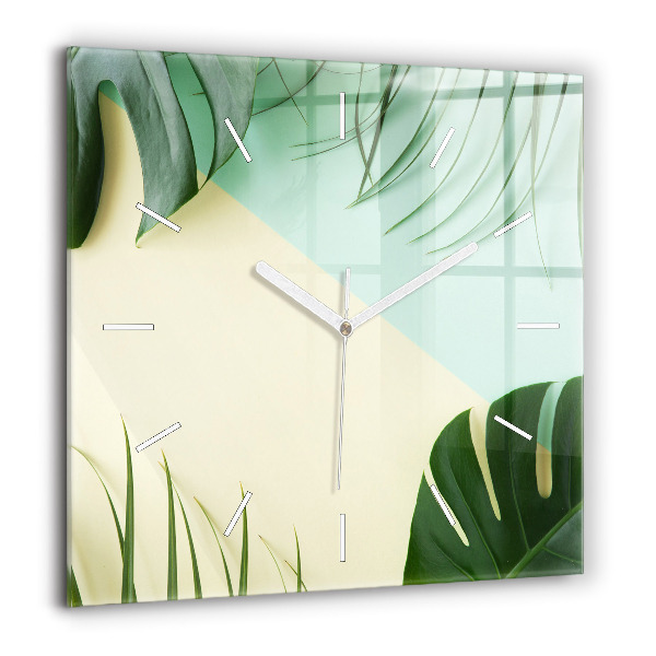 Horloge carrée en verre 60x60 cm Feuilles de monstera