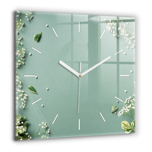 Horloge carrée en verre 60x60 cm Fleurs délicates