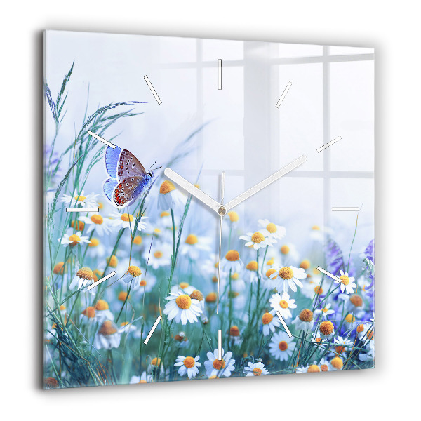 Horloge murale carrée 60x60 cm Papillon dans une prairie