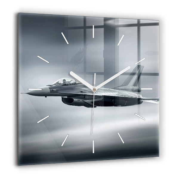 Horloge carrée en verre 60x60 cm Avion militaire en vol