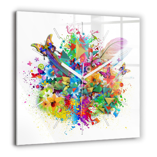 Horloge murale carrée 60x60 cm Harmonie florale avec papillons