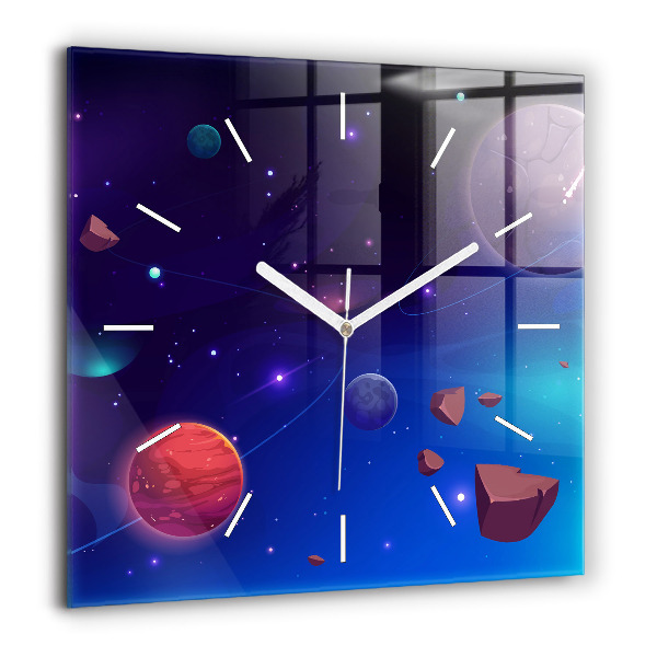 Horloge carrée en verre 60x60 cm Planètes galaxie