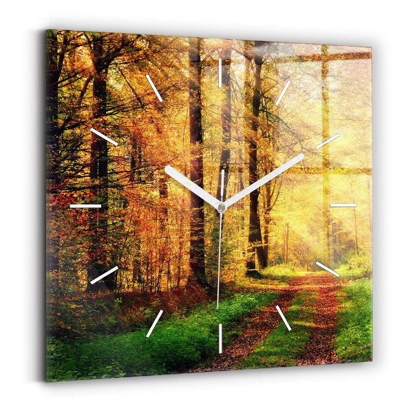 Horloge murale carrée 60x60 cm Paysage forestier d'automne