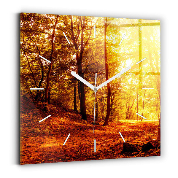 Horloge murale carrée 60x60 cm Paysage forestier au soleil