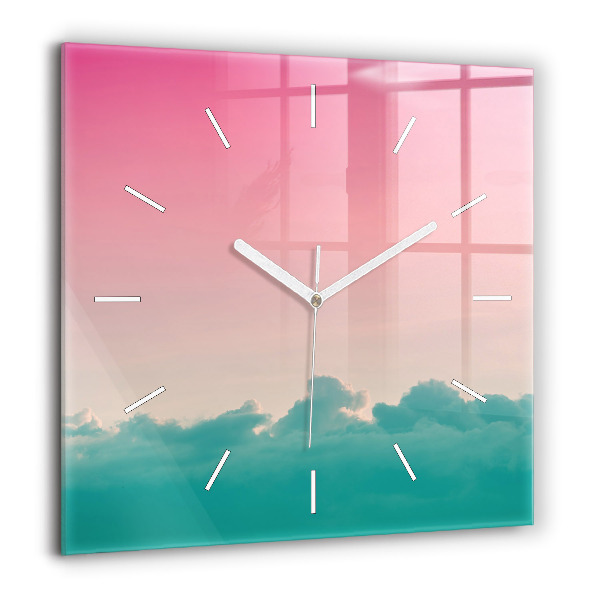 Horloge carrée en verre 60x60 cm Dégradé de ciel et de montagne