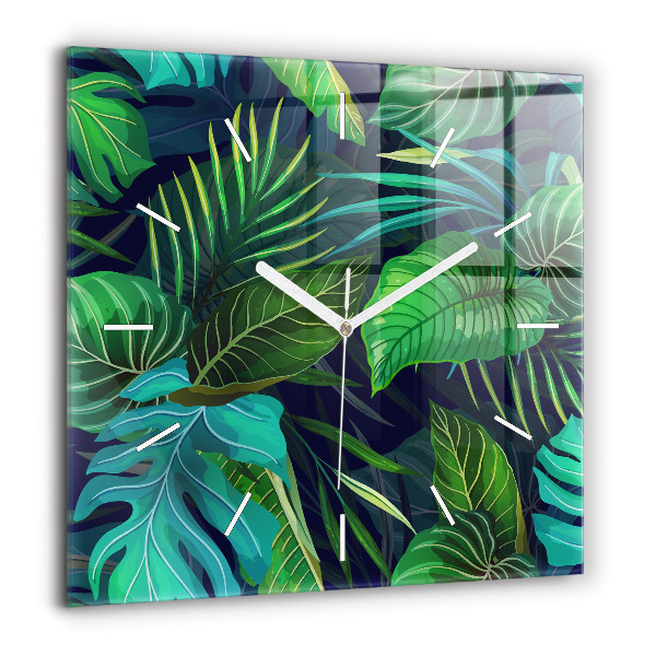 Horloge murale carrée 60x60 cm Feuilles exotiques