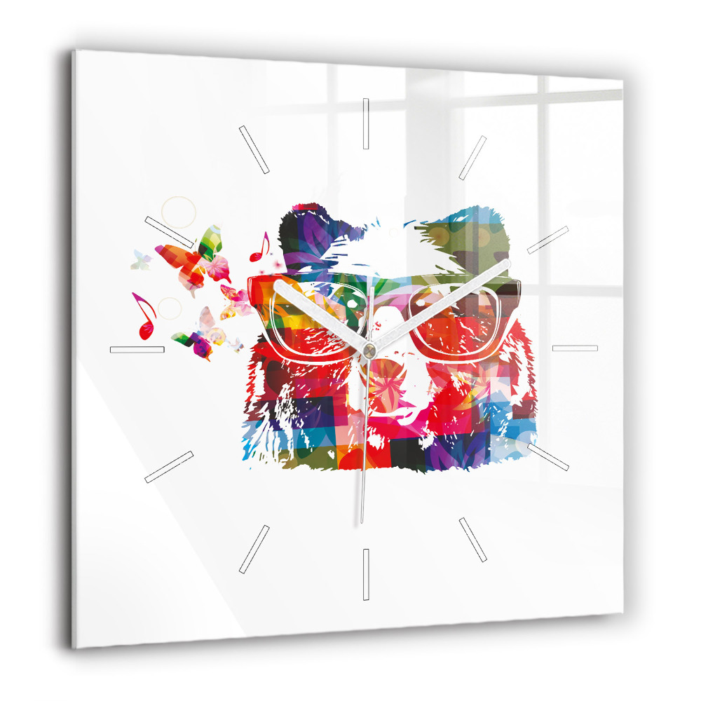 Horloge carrée en verre 60x60 cm Tête d'ours