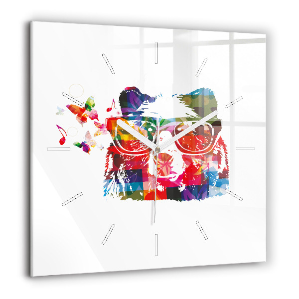 Horloge carrée en verre 60x60 cm Tête d'ours