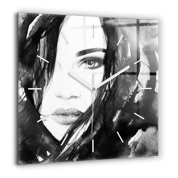 Horloge carrée en verre 60x60 cm Portrait de femme