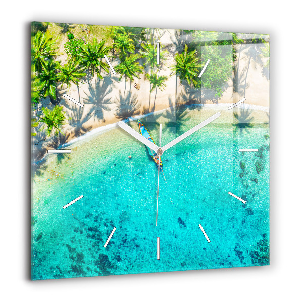 Pendule carrée en verre 60x60 cm Plage tropicale de Koh Tao