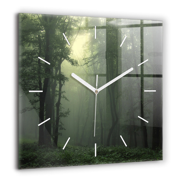 Horloge carrée en verre 60x60 cm Forêt brumeuse le matin