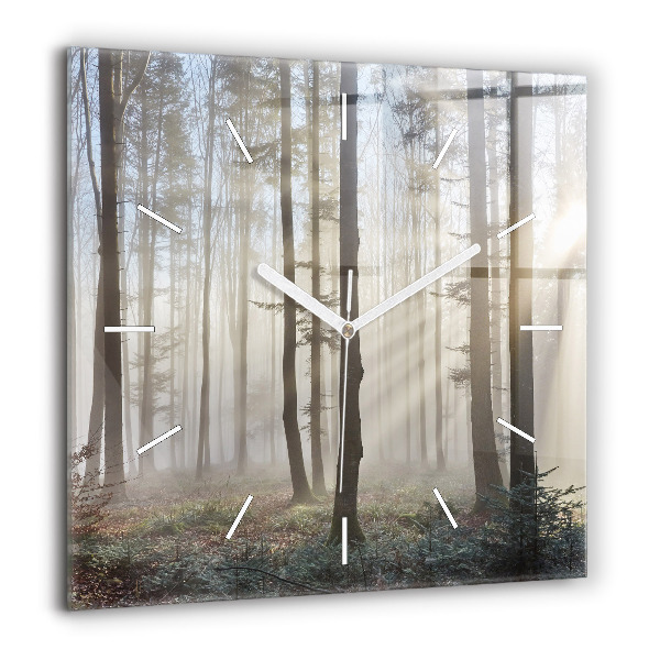 Horloge murale carrée 60x60 cm Forêt dans la brume