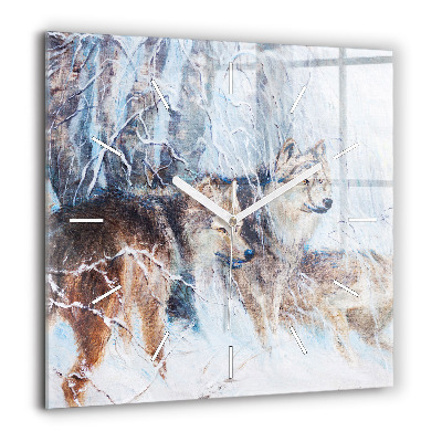 Horloge carrée en verre 60x60 cm Loups dans la forêt