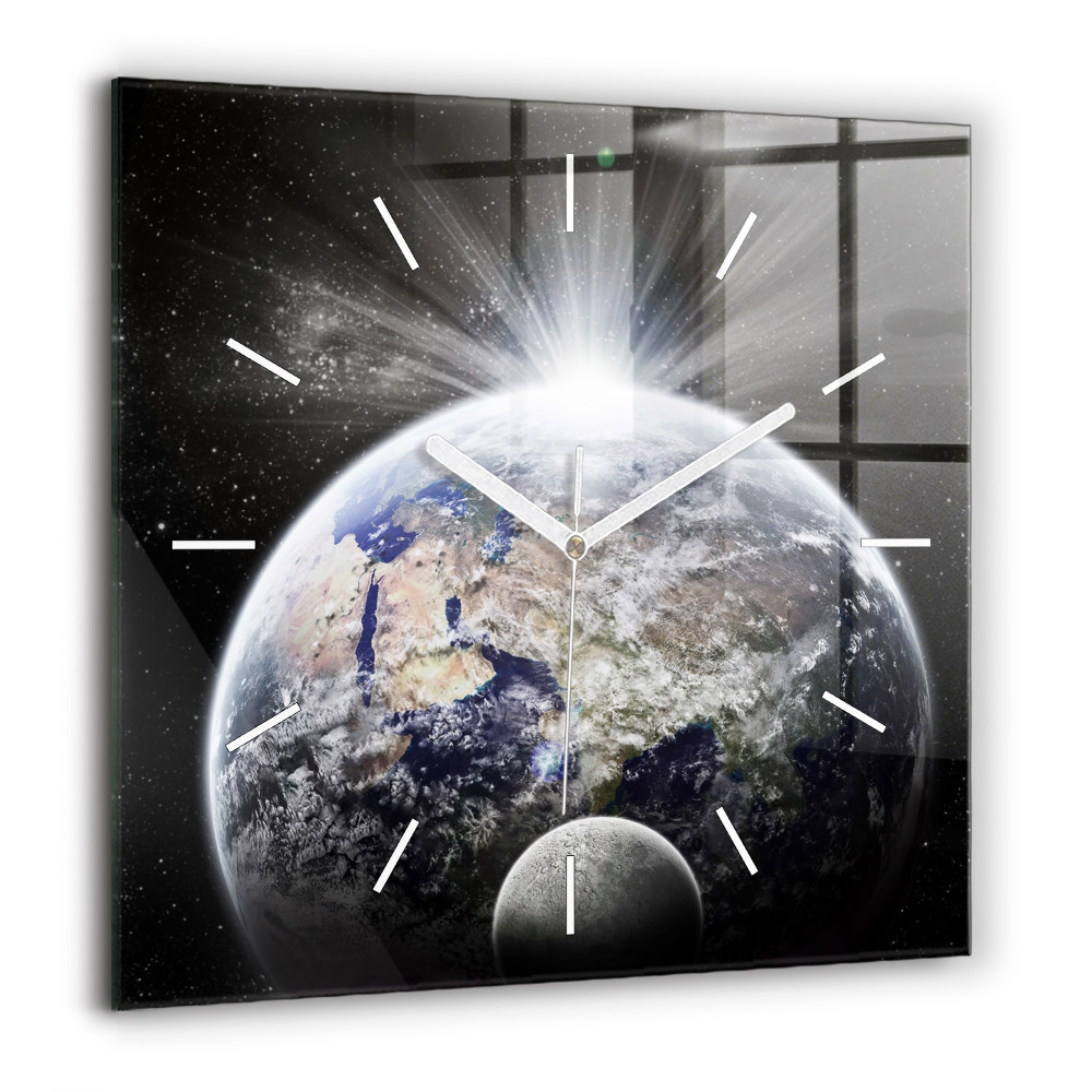 Horloge carrée en verre 60x60 cm Terre Lune Soleil