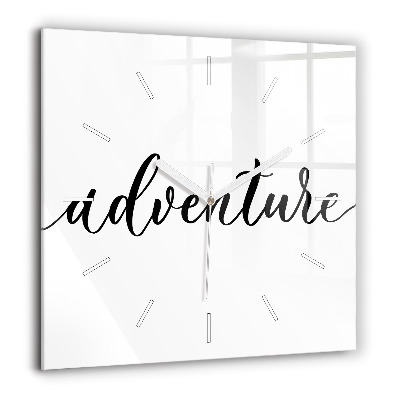 Horloge murale carrée 60x60 cm Inscription d'aventure