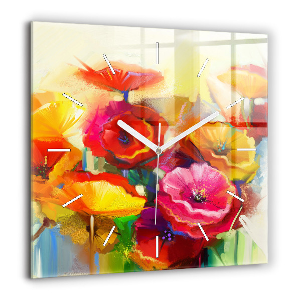 Horloge carrée en verre 60x60 cm Coquelicots colorés