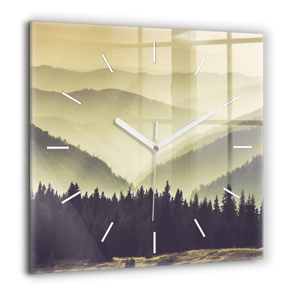 Horloge carrée en verre 60x60 cm Pente de montagne brumeuse