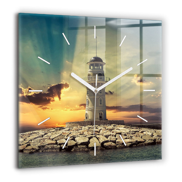 Horloge murale carrée 60x60 cm Phare sur l'eau