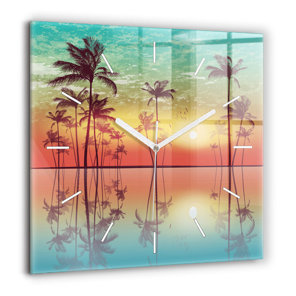 Horloge murale carrée 60x60 cm Palmiers tropicaux