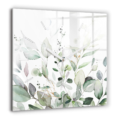 Horloge murale carrée 60x60 cm Feuilles de plantes