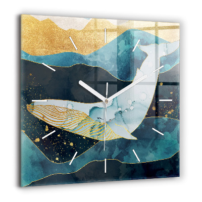 Pendule carrée en verre 60x60 cm Baleine abstraite