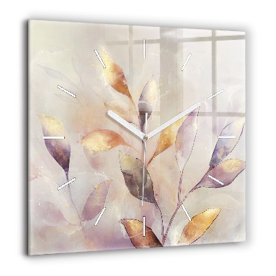 Horloge murale carrée 60x60 cm Feuilles abstraites boho